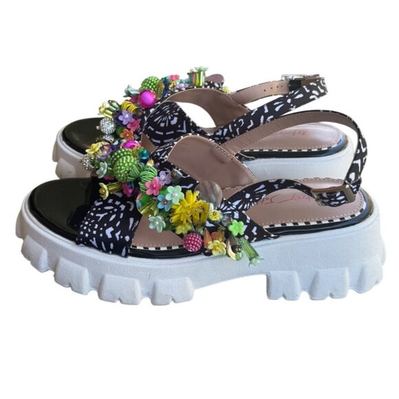 Betsey Johnson Women's  Jeweled Frankee Platform Sandals Size 7 Black & White - Picture 4 of 10